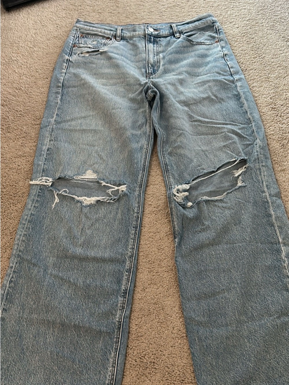 American Eagle Outfitters Light Blue Distressed Wide-Leg Jeans